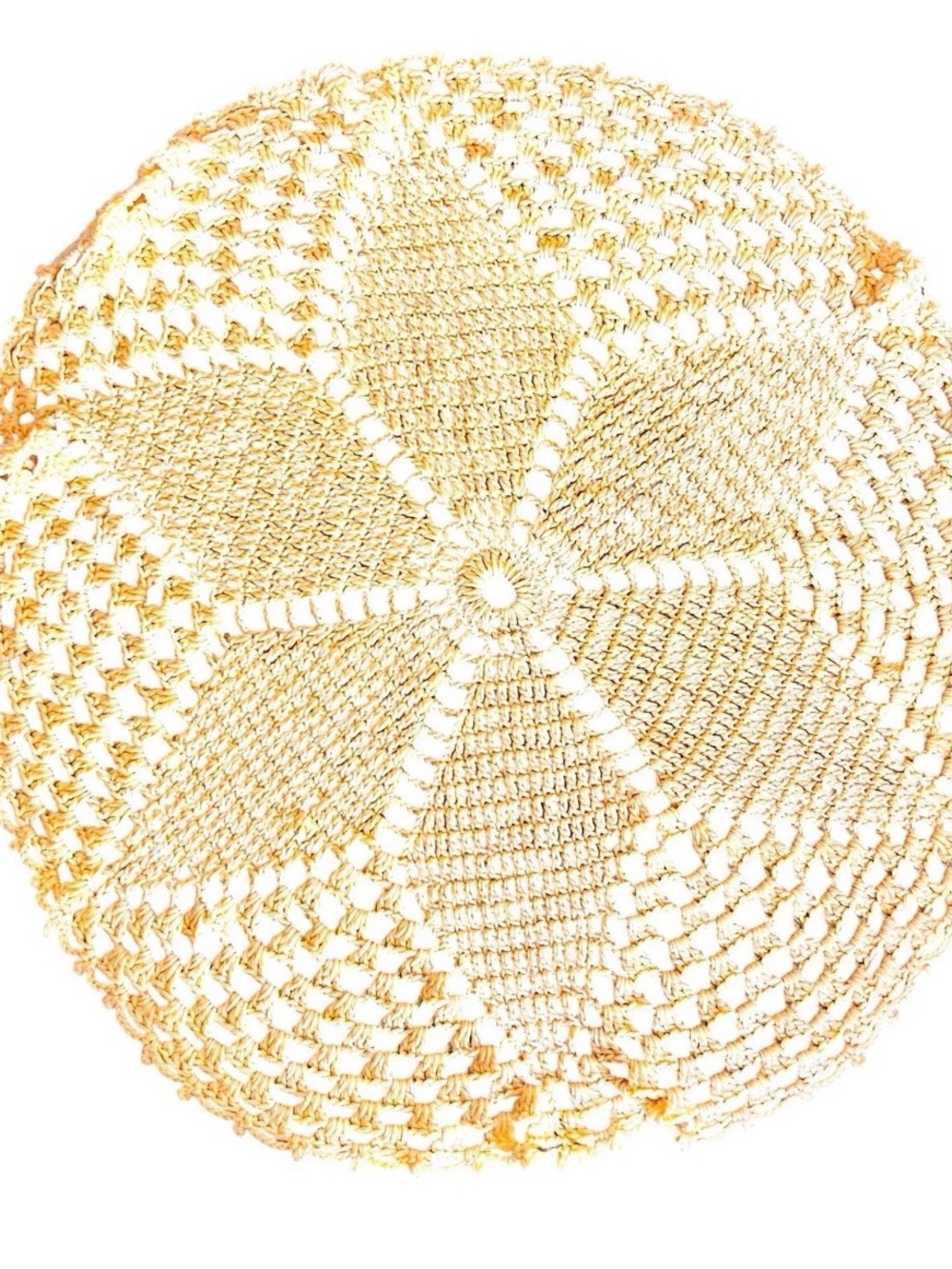 Vintage Round Yellow Crochet Tablecover Scarf 36" Cottagecore Shabby Chic